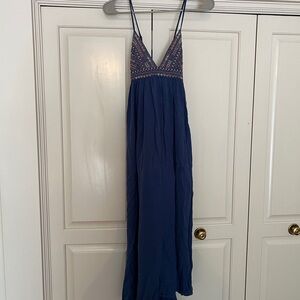 Blue Maxi Dress with Embroidered Details